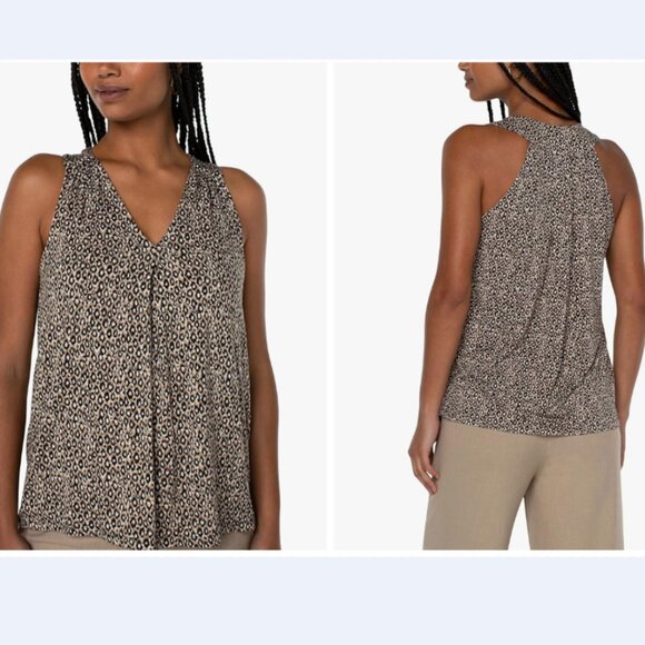 Liverpool Pleat Front Cheetah Top Animal Print Sleeveless Modal Knit Size Small - Picture 3 of 9